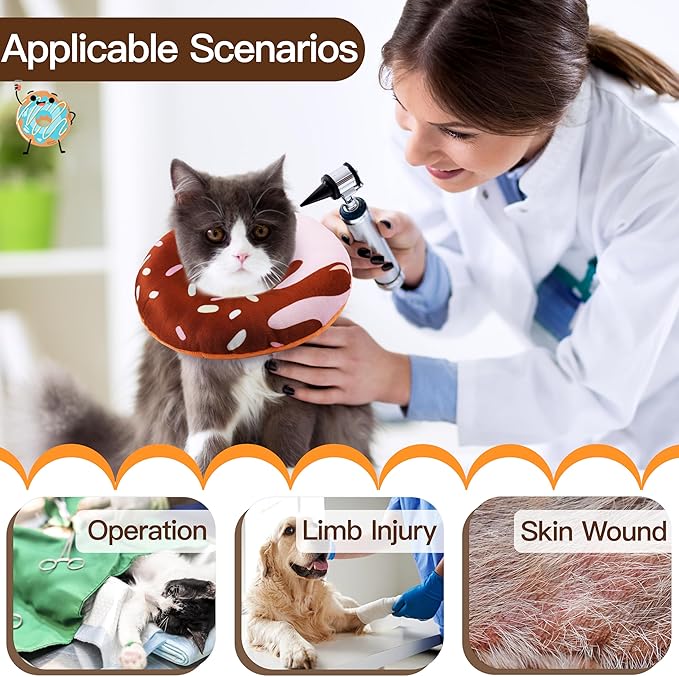 Cat Cone Collar Soft, Cute Cat Donut Collar After Surgery, Adjustable Kitten Recovery Cones to Stop Licking, Lightweight Neck Elizabethan Collars for Cats Kittens (Chocolate, Large)-PawvioPets