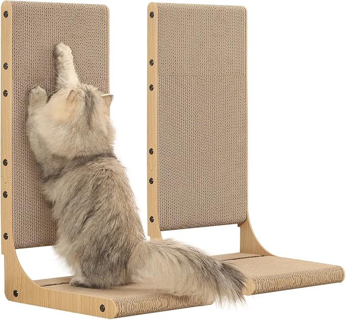 2-Pack Cat Scratching Board, 25.6'' Tall Cardboard L Shape Vertical Cat Scratchers for Indoor Cats, Cat Scratching Post for Wall and Couch, Large-PawvioPets