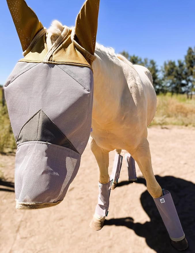 Fly Masks for Horses. Stops Sunburn, 70% Uv-Block. Breathable Fly Mask for Equines, Durable, Comfortable Fit for All-Day Protection. Horse Size, Fly Mask with Ears and Nose-PawvioPets