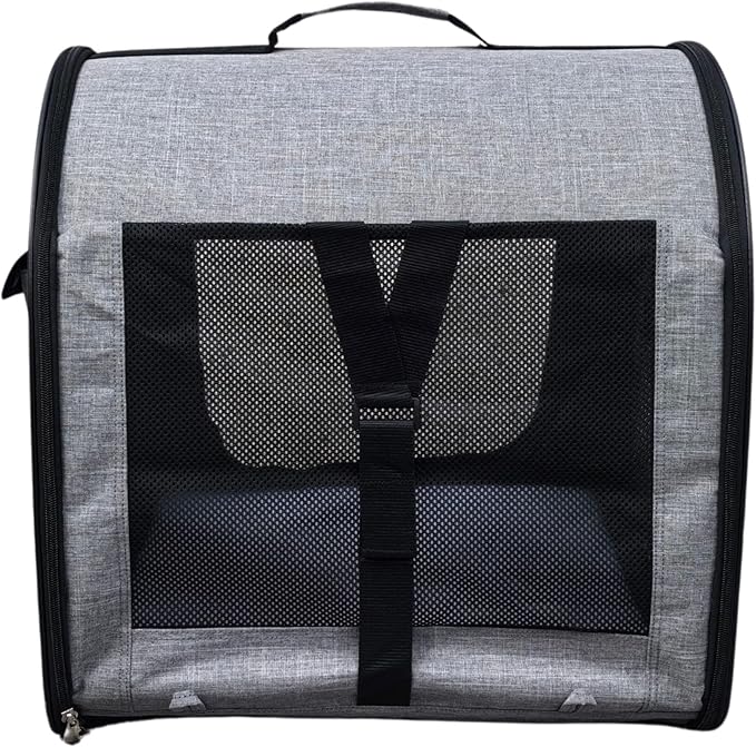 Fabric Portable Pet Kennel/Shelter, Single, Gray, 20"x20"x19.5" - Car Seat-Belt Fixture Included-PawvioPets
