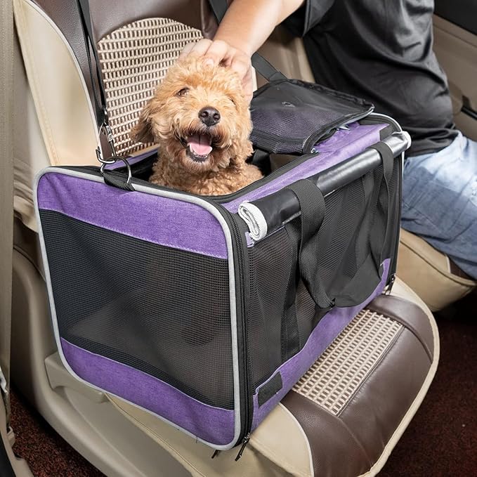 Carrying Bag for Yorkie Dog Travel Kennel Ventilated Softside Pet Carrier Tiny Dog Crate for Teacup Poodle 12lb Large Kitty Transport Cage with Cover Chihuahua Supply Purple-PawvioPets