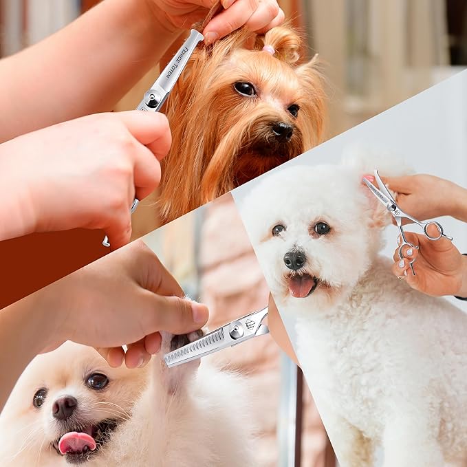 Dog Grooming Scissors: 3 in 1 Pet Shears Set Made Of Advanced Stainless Steel Alloy for Trimming Dogs Cats and Other Pets Face and Paws-PawvioPets