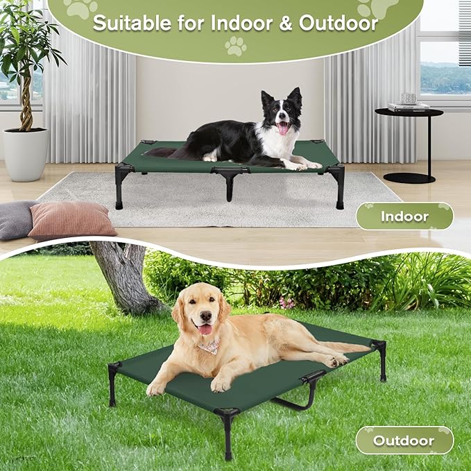 Elevated Dog Bed 42 Inch - Breathable Raised Pet Bed for Large Dogs, Waterproof Dog Cot Bed Easy to Assemble, Durable Portable Pet Cot with Non-Slip Feet, Green-PawvioPets
