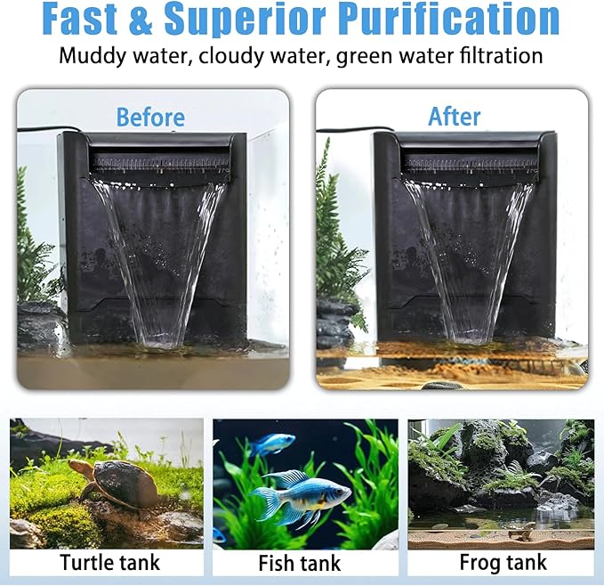 290GPH Turtle Tank Filter for 40-85 Gallon, Turtle Filter Low Water Level Available and Flow Adjustable, Turtle Water Filter for Shrimps Amphibians Turtle Tank Saltwater Freshwater Crystal Clear-PawvioPets
