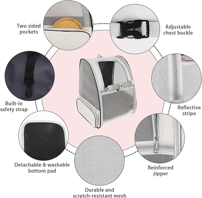 Cat Backpack Carrier,Pet Carrier Airline Approved for Small Dog Cat Puppy Kitten Bunny,Ventilated Mesh Design Animal Backpack for Hiking Camping Travel Bag (Creamy White)-PawvioPets