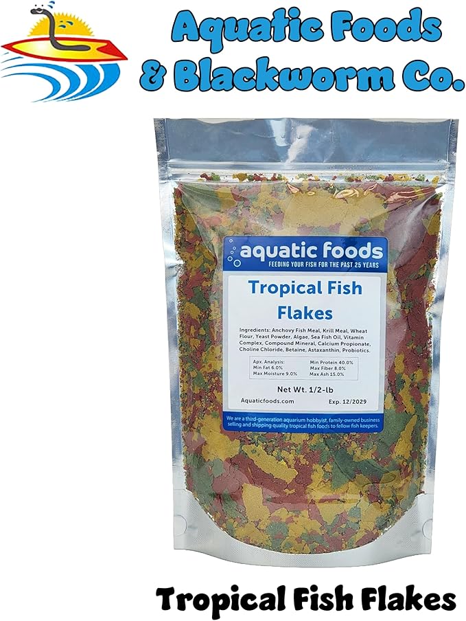 Aquatic Foods Inc. Premium Community Tropical Fish Flakes. All-Around Flakes for Tetras, Livebearers, Anglefish, Cichlids, Goldfish, Guppies 2-Type Pellet Mix & 4-Type Wafers Included...1/2-lb Bag-PawvioPets