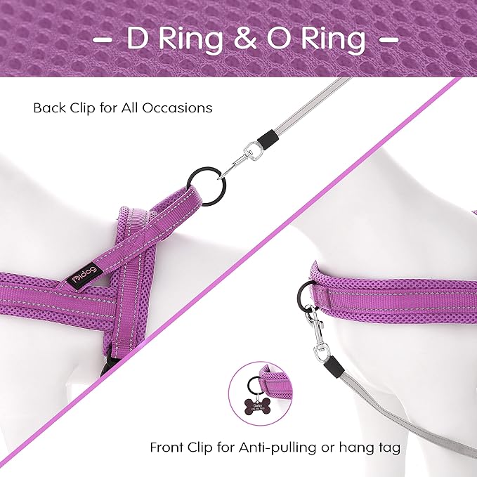 Didog No Pull Dog Harness with Soft Mesh Padded,Reflective & Quick Fit Light Weight Dog Strap Vest Harness,Easy for Walking Training (XS:Chest 15-18", Purple)-PawvioPets