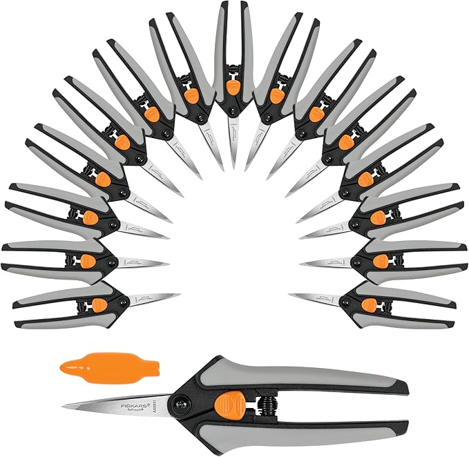Fiskars 15pc Micro-Tip Pruning Snip Set, Precision Stainless Steel Blades, Softgrip Handles for Deadheading, Trimming & Shaping Small Plants-PawvioPets