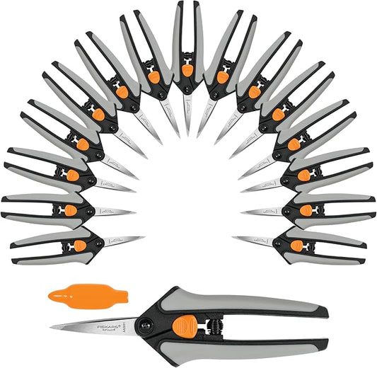 Fiskars 15pc Micro-Tip Pruning Snip Set, Precision Stainless Steel Blades, Softgrip Handles for Deadheading, Trimming & Shaping Small Plants-PawvioPets