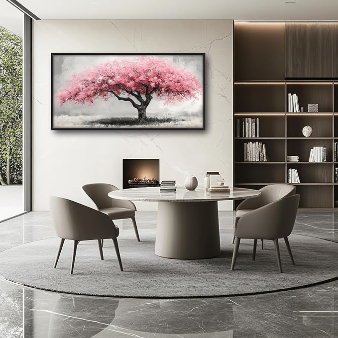 Extra Large Framed Pink Tree Wall Art,Abstract Tree of Life Wall Decor,Pink and Grey Pictures for Living Room,Canvas Print Painting Modern Artwork Bedroom Office Bathroom Home Decor 60L x30W-PawvioPets