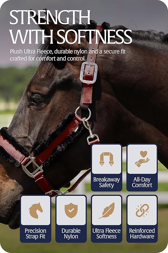 Equinavia Valkyrie Soft Ultra Fleece Padded Adjustable Breakaway Horse Halter - Wine Red/Black - Horse-PawvioPets