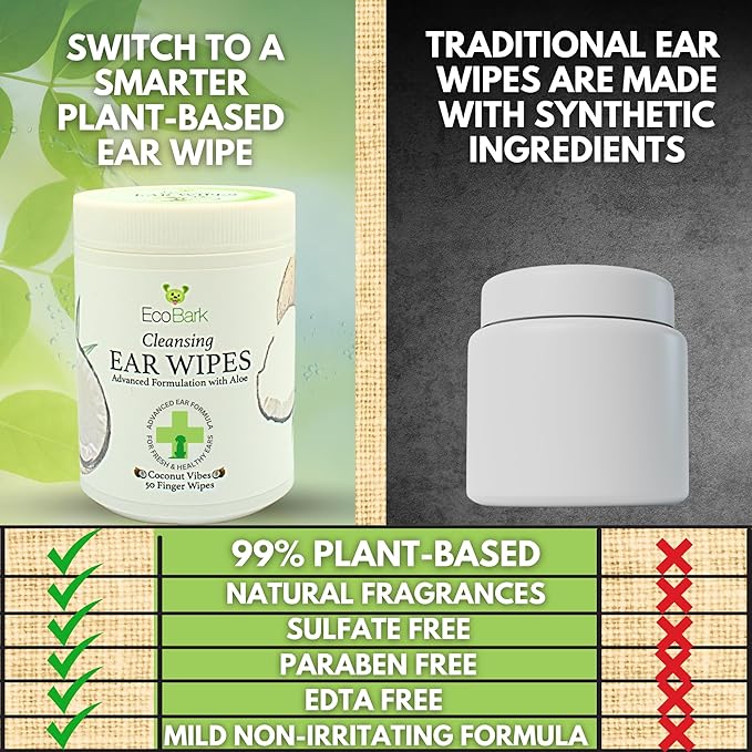 EcoBark Dog Ear Cleaner - Dog Ear Wipes with Finger Pad in Ear Solution - Gentle Otic Dog Grooming Supplies to Soothe Dog Ear Itching - Cleanse Away Dirt and Debris-PawvioPets