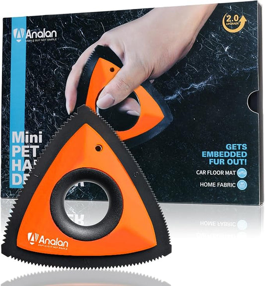 Analan Mini Pet Hair Remover for Car Detailing Supplies, Carpet Dog Hair Remover for Car Interior, Triangle Dog Hair Remover for Auto Detailing, Couch, Furniture, Lint, Carpet (Sunset Orange)-PawvioPets
