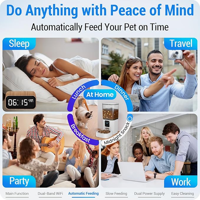 Automatic Cat Feeder with Slow Feed: 5G WiFi Automatic Dog Feeder with APP Control, 7L Auto Cat Food Dispenser with Alexa for Multiple Pets, Detachable for Easy Cleaning - 29 Cup-PawvioPets