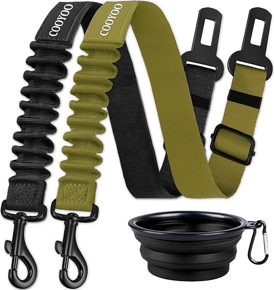 COOYOO Dog Seat Belt,3 Piece Set Retractable Dog Car Adjustable Seatbelts for Vehicle Nylon Pet Safety Heavy Duty & Elastic & Durable Car Harness for Dogs-PawvioPets