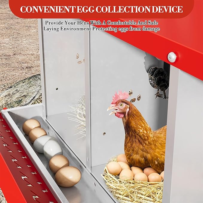 6 Hole Chicken Nesting Box with Roll Out Egg Tray, Rustproof & Ventilated Chicken Laying Boxes for Hens, Chickens, Ducks | Easy-Clean Poultry Coop Accessories-PawvioPets