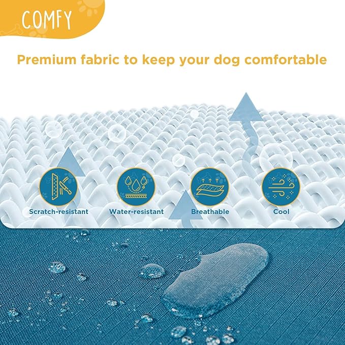 Folding Raised Dog Cot, Large Outdoor Elevated Dog Bed, Cooling Chew Proof Pet Cots Bed, Portable, Heavy Duty Up to 160 lbs, Pet Cot for Camping, Home, Dark Blue, 43"x27"x7"-PawvioPets