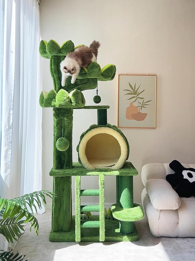 80.3'' Modern Cat Tree, Tall Cat Tower for Indoor Cats Adults, Luxury Climb Tower with Scratching Post, Heavy Duty Cat Condo with Ladder, Toys, Double Sided Mat, Lotus Perch for Multi-Cat Families-PawvioPets