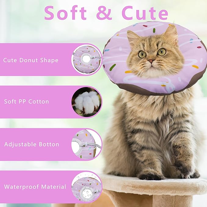 Cat Cone Collar Soft, Adjustable Cat Recovery Collar Kitten Cones to Stop Licking, Cute Donut Collar After Surgery, Cats Neck Pillow Cone Elizabethan Cones of Shame (Waterproof Purple, Medium)-PawvioPets