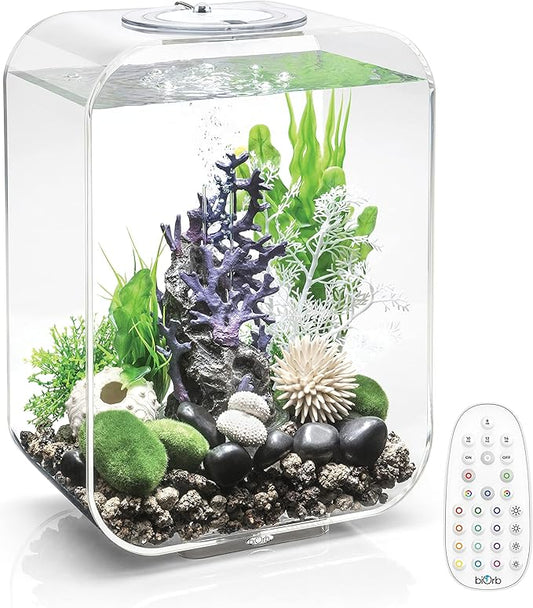 biOrb Life 15 Acrylic 4-Gallon Aquarium with Multi-Color Remote-Controlled LED Lights Modern Compact Tank for Tabletop or Desktop Display, Transparent-PawvioPets