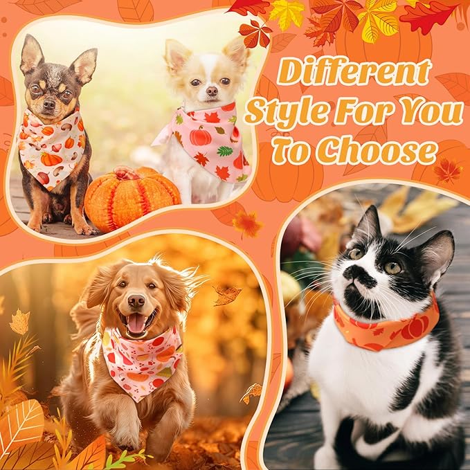 Abbylike 50 Pcs Fall Dog Bandanas Bulk Pumpkin Bandanas for Dogs Triangle Kerchief Bibs Scarf for Small Medium Large Pets Autumn Thanksgiving Costume Accessories, 25 Styles (25.6 x 17.7 x 17.7 Inch)-PawvioPets