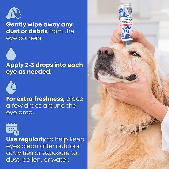 Cat & Dog Eye Wash Drops & Tear Stain Remover, Cleaner | Eye Infection Treatment Helps Prevent Pink Eye, Relief Allergies Symptoms, Runny, Dry Eyes - Safe for Small Animals (Eye Drops)-PawvioPets