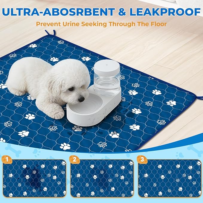 Fostanfly Washable Pee Pads for Dogs, 2 Pack Large 54"x54" Ultra-Absorbent and Leak-Proof Non-Slip Reusable Potty Training Pads for Dogs, Puppy & Cats of Add 8 Lanyards-Blue-PawvioPets