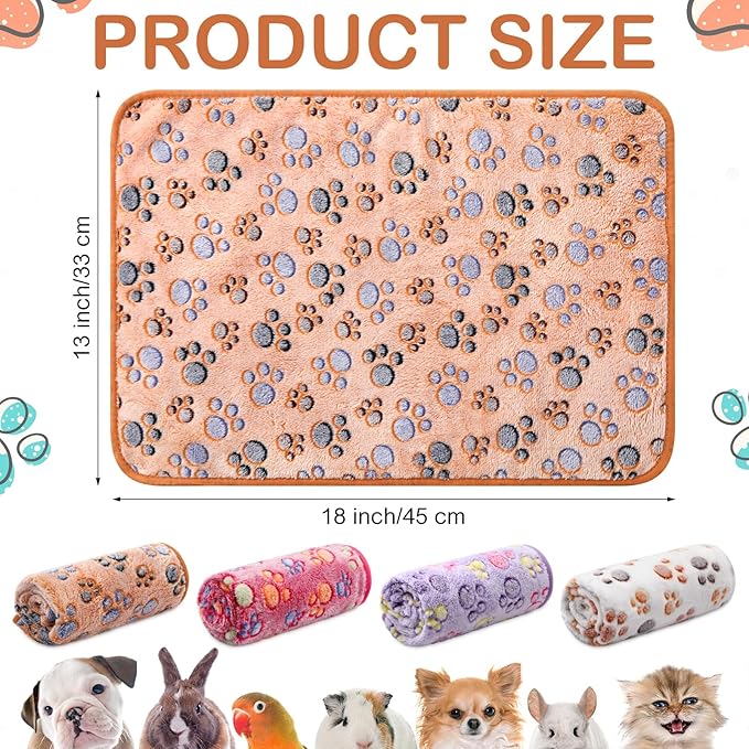 4 Pcs Waterproof Guinea Pig Blankets Washable Small Animal Fleece Bedding Absorbent Guinea Pig Cage Liners Reusable Pet Pee Pad Sleep Mat Pad Cover for Hamster Ferret (Paw Print, 18 x 13 Inch)-PawvioPets