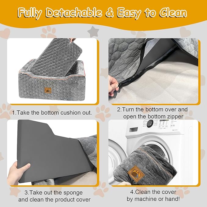 Dog Car Seat for Medium/Large Dog Booster Seat Under 60 lbs or 2 Small Dogs, Multi-Functional Pet Car Seat with Thick Cushion, 2 Safety Leashes (Gray)-PawvioPets