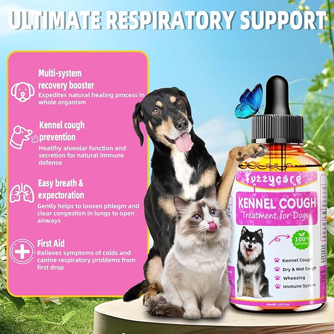 Dog Cough Treatment，Effective Kennel Cough Medicine for Dogs & Cats, Natural Kennel Cough Treatment and Allergy Relief, Herbal Drops for All Breeds & Sizes, Soothing Dog Cough Medicine-PawvioPets