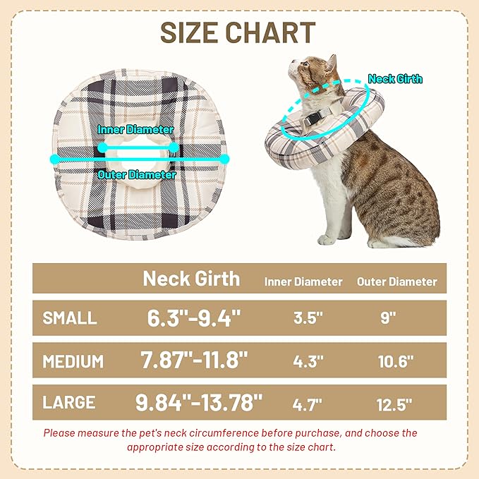 Cat Cone Collar Soft, Adjustable Plaid Elizabethan Cat Recovery Collar After Surgery to Prevent Licking & Scratching Wound, Fits Small Medium Large Cats, Puppy, Small Dogs-PawvioPets