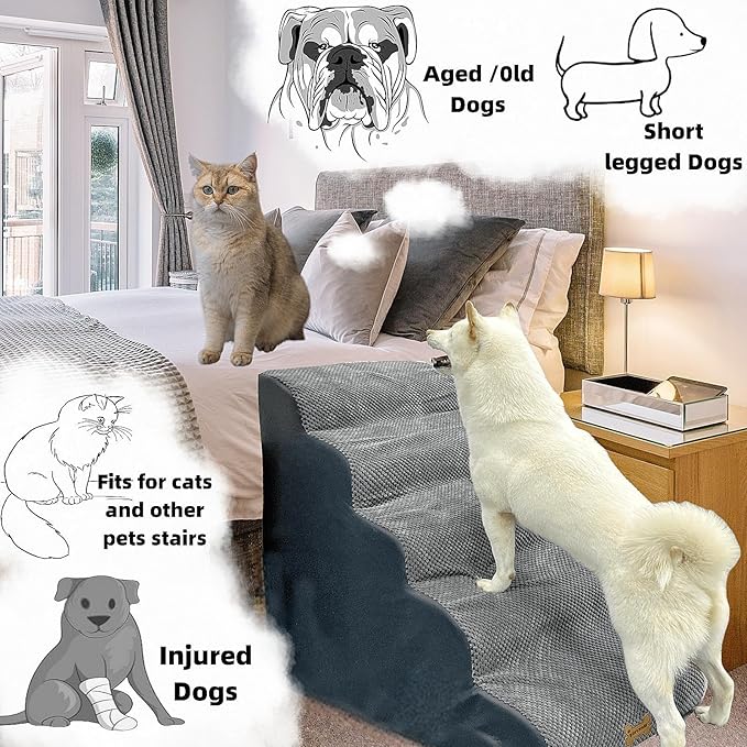 5-Step Dog Stairs for 30 Inch High Beds & 20-30 Inch Couch Bed, Non-Slip Balanced Indoor Pet Ramp Stairs for Small Old Large Dogs Cats to Get on Bed 30D-PawvioPets