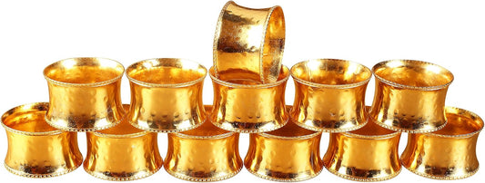 Everyday Metal Napkin Rings Set of 12 – Handmade Hammered Gold Napkin Holders for Weddings, Dinner Parties, Family Gatherings & Daily Table Décor