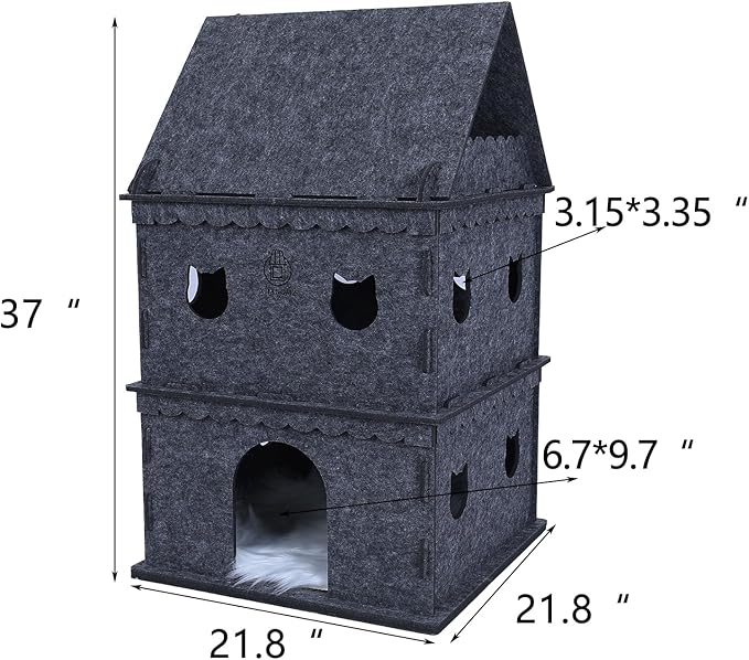 3-Tier Indoor Cat Apartment，Cozy Pet Cat Bed, Hideaway, and Sturdy Cat Castle for Multiple and Large Cats-PawvioPets