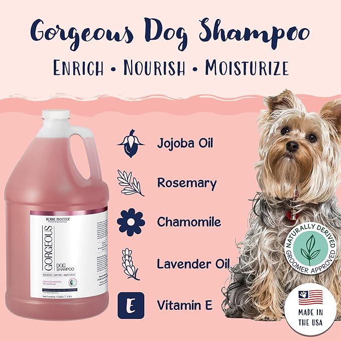 Bobbi Panter Gorgeous Dog Shampoo for Natural Brightening & Whitening, Naturally Derived Ingredients, Tear-Free, Salt-Free, Paraben-free, pH-Balanced, Peach Scent, 20:1 Concentrated Formula, 13 oz-PawvioPets
