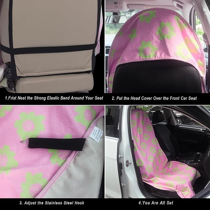 Car Seat Cover Protector Front Seats,for Gym Workout,Running,Swimming,Beach and Hiking,Waterproof Sweat Towel Bucket Seat Covers for Cars SUV Trucks (Flower and Pink, 2Pcs)-PawvioPets