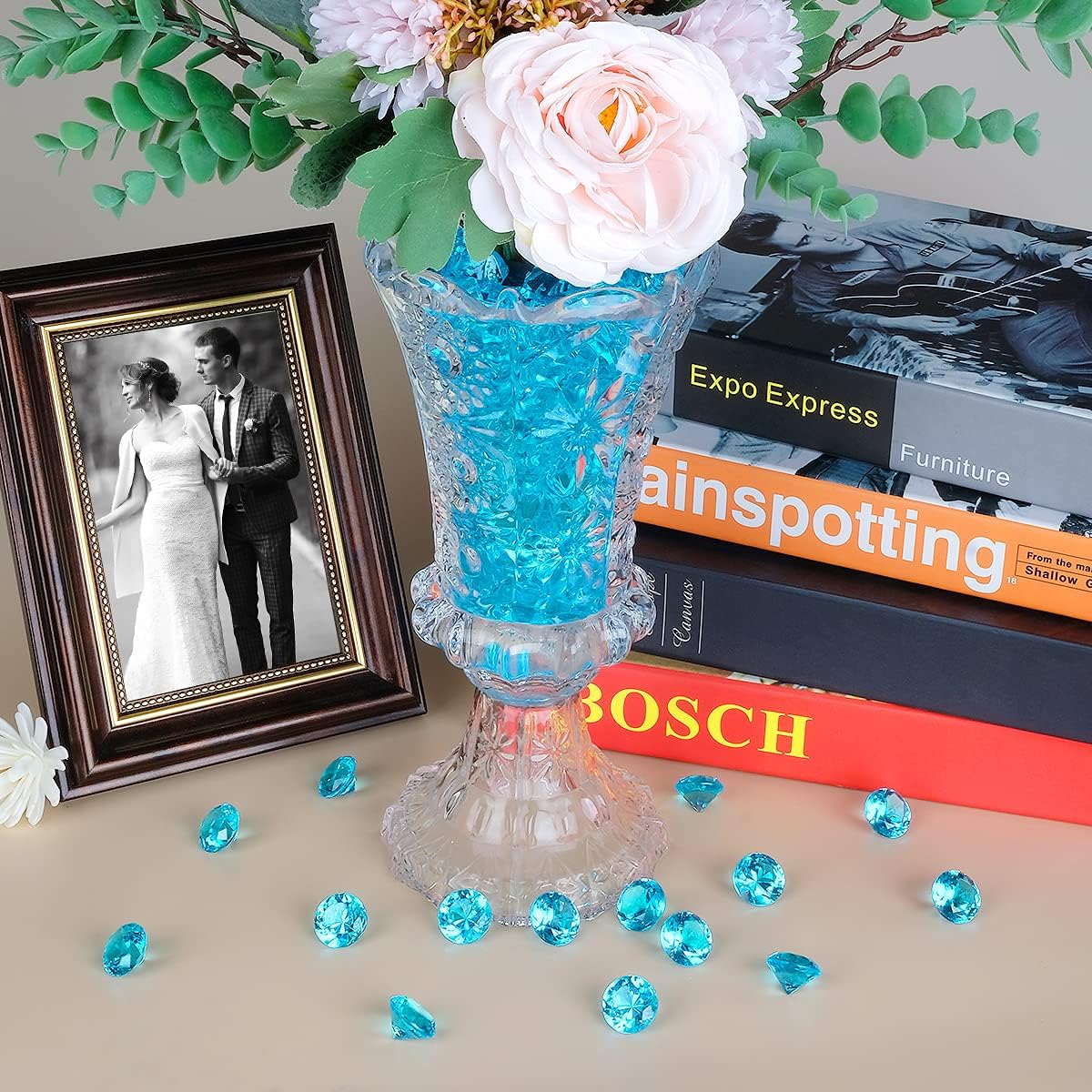 Acrylic Diamond Fake Gems Vase Filler, Babenest 240pcs 3/4 Inch Faux Diamonds Crystals Jewels for Table Scatters Wedding Party Event Arts & Crafts Birthday Decoration Favor (Baby Blue)