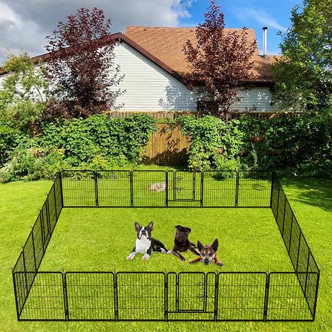 BestPet Dog Playpen Indoor 32 inch 24 Panels Metal Dog Pen Pet Dog Fence Outdoor Exercise Pen with Doors,Pet Puppy Playpen for RV Camping Yard, Black-PawvioPets