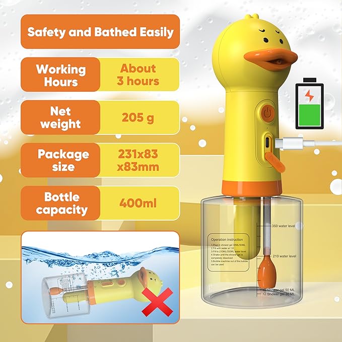 Electric Dog Shampoo Dispenser Dog Shampoo Sprayer Duck Shampoo Foamer for Pet, Foaming Soap Dispenser for Bathtub, Kitchen Sink Cleaning-PawvioPets