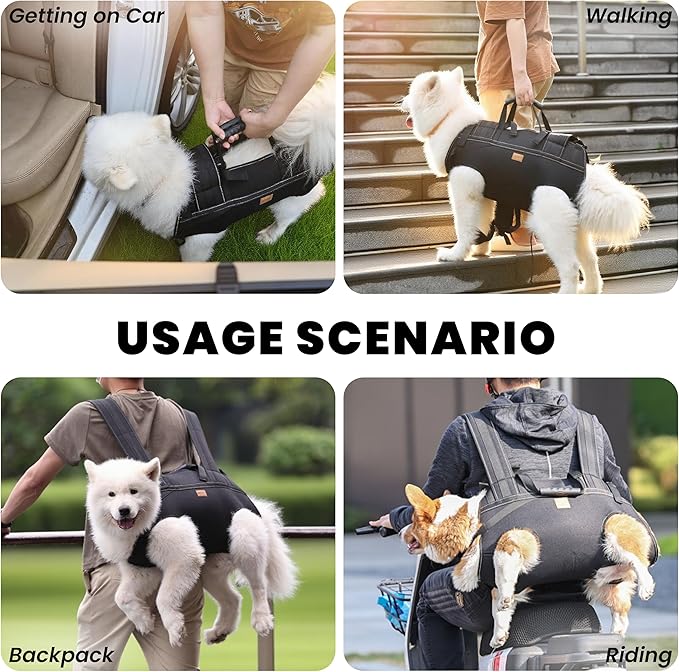 Dog Lift Harness Backpack Carrier for Large Dogs, Full Body Sling with Handle, Dog Harness for Joint Injuries, Arthritis, Ideal for Stairs, Elderly Dogs (Black Large 20-29 LBS)-PawvioPets