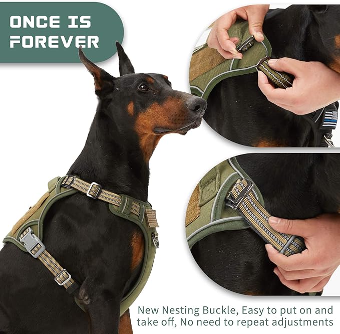 BUMBIN Tactical Dog Harness for Large Dogs No Pull, Famous TIK Tok No Pull Dog Harness, Fit Smart Reflective Pet Walking Harness for Training, Adjustable Dog Vest Harness with Handle Green XL-PawvioPets