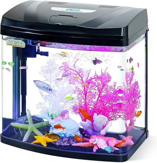 7 Gallon Glass Aquarium Starter Kit with Flip-Top Feeding Port for Betta Fish: Crystal Clear Viewing, Eco-Cycle Filtration, Air Pump, and LED Lighting-PawvioPets