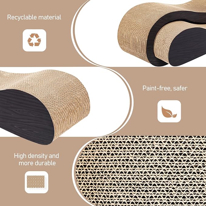 2 in 1 Cat Scratcher Cardboard Lounge Bed, Cat Scratching Post, Durable Board Pads Prevents Furniture Damage,Large,Brown-PawvioPets