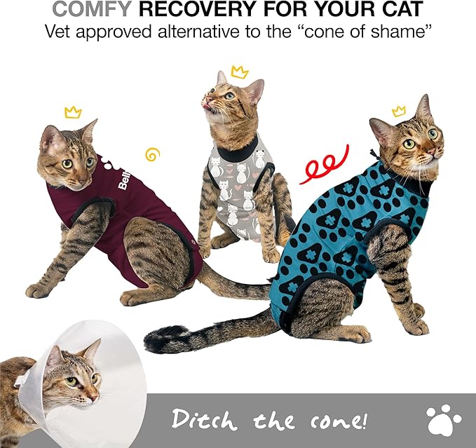 Bellyguard Cat Recovery Suit Female and Male, Comfy Onesie After Surgery, Kitten Clothes for Post-Op Care, Neuter and Spay Healing Outfits for Cats Only – Comfortable Kitten and Adult Cone Alternative-PawvioPets