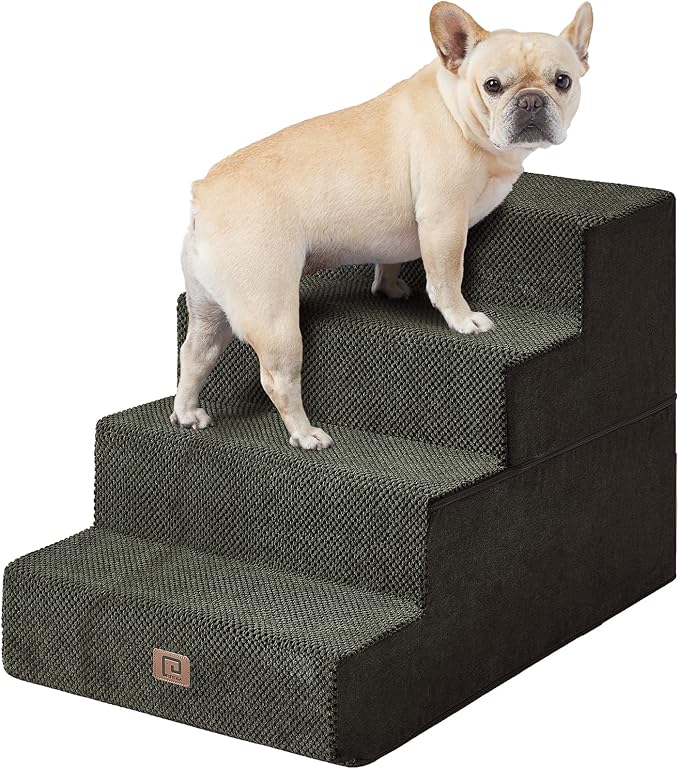 EHEYCIGA Dog Stairs for Bed 20" H, 4-Step Extra Wide Dog Steps for High Bed, Pet Steps for Small Dogs and Cats, Non-Slip Balanced Pet Ramp Indoor, Olive Green-PawvioPets