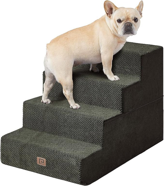 EHEYCIGA Dog Stairs for Bed 20" H, 4-Step Extra Wide Dog Steps for High Bed, Pet Steps for Small Dogs and Cats, Non-Slip Balanced Pet Ramp Indoor, Olive Green-PawvioPets