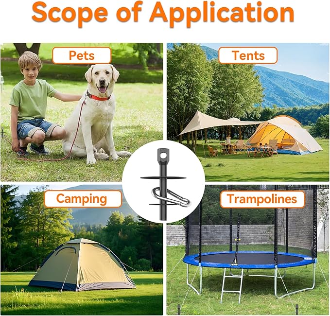 Dog Tie Out Stake, Heavy Duty Dog Tie Out Stake for Large Dogs up to 210 lbs, Ground Anchor for a Dog Cable, Leash, Lead Tether, Dog Accessories Trampoline Stakes 1-Pack (Black)-PawvioPets