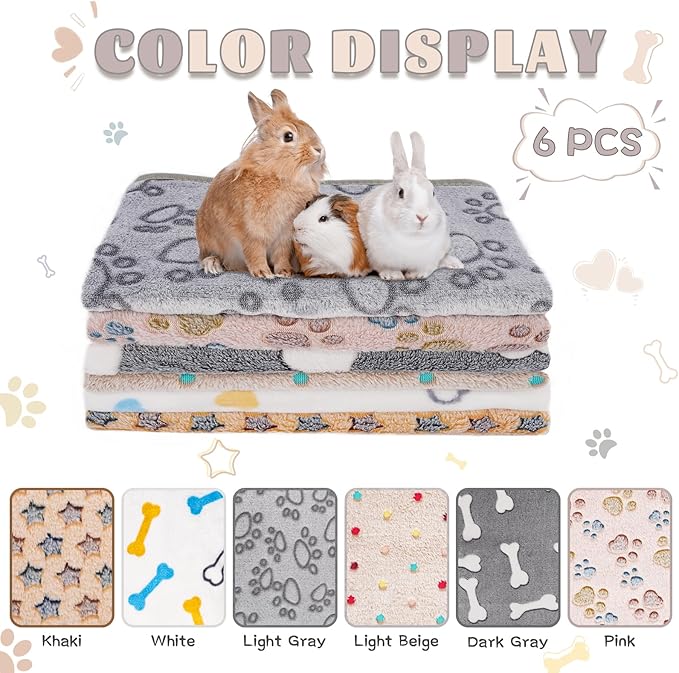 6 Pack Guinea Pig Cage Liner, Washable Guinea Pig Fleece Blankets Beding Accessories, Flannel Throw Warm Sleep Mat, Pet Pee Pads for Small Animal Hamster Rabbit Puppy Cat (30x20 Inch)-PawvioPets