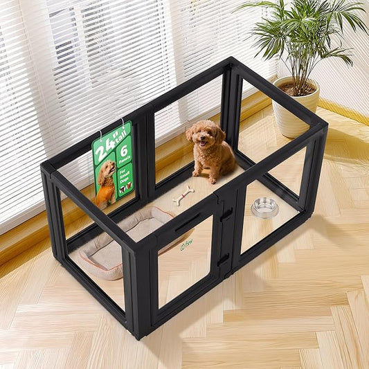 FXW AuraSpace Acrylic Indoor Unleashed Dog Playpen for Puppies and Small Dogs, 24 Inch, 6 Panels, Black-PawvioPets