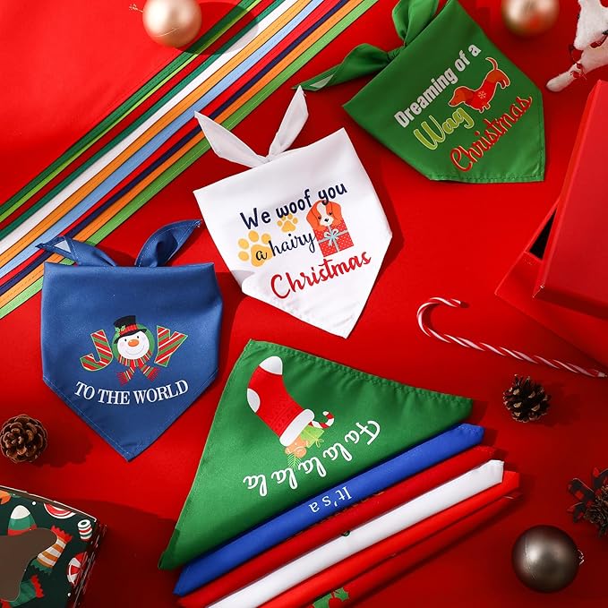 200 Pcs Christmas Dog Bandana Bulk with Sayings Pet Bandanas Triangle Scarf Bibs Washable Puppy Kerchief Adjustable Grooming Supplies for Small Medium Large Dog Cat Costume Accessories-PawvioPets